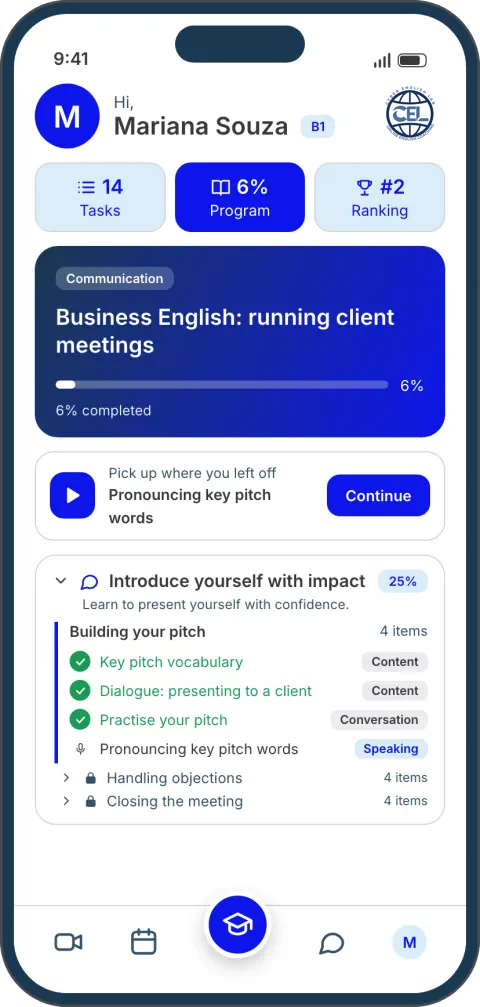 Tela inicial do app, com o programa e as tarefas do dia.